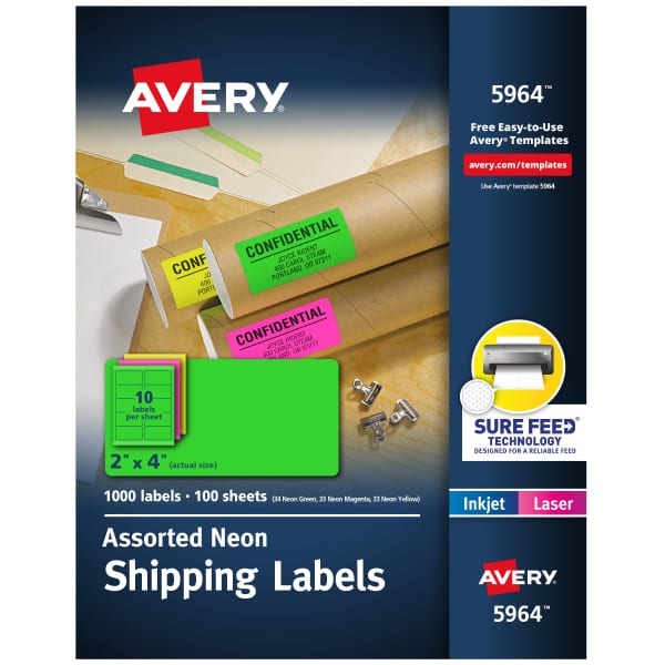 Neon Labels, 2"x 4", 1,000 Total